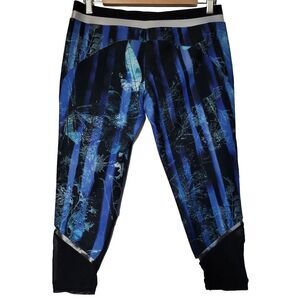 TAHARI SPORT  Womens Capri Crop Stretch Leggings Blue/Black Mid-Rise SIZE M